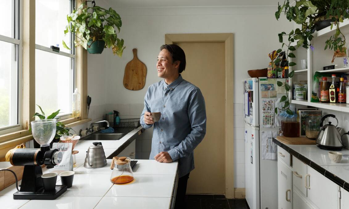 New venture: Angelo Luczak in his Newcastle East apartment. Picture: Max Mason-Hubers