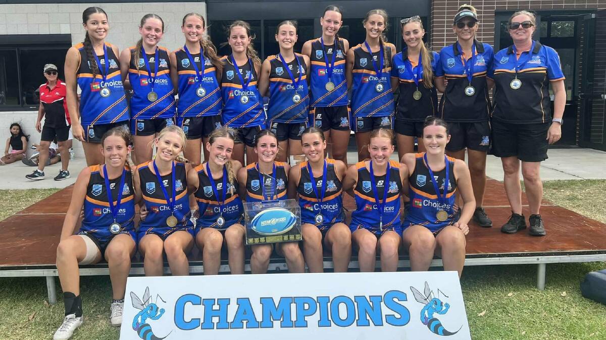 The Nelson Bay Under-18 Girls team after being crowned champions.