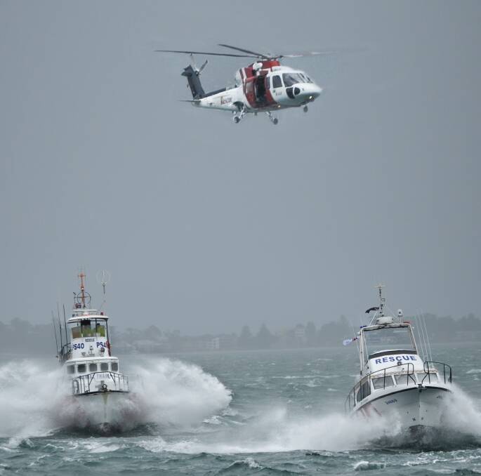 SPECTACULAR: PS31 John Thompson entered Port Stephens on June 4 this year led by a flotilla of emergency services vessels and the   rescue helicopter.