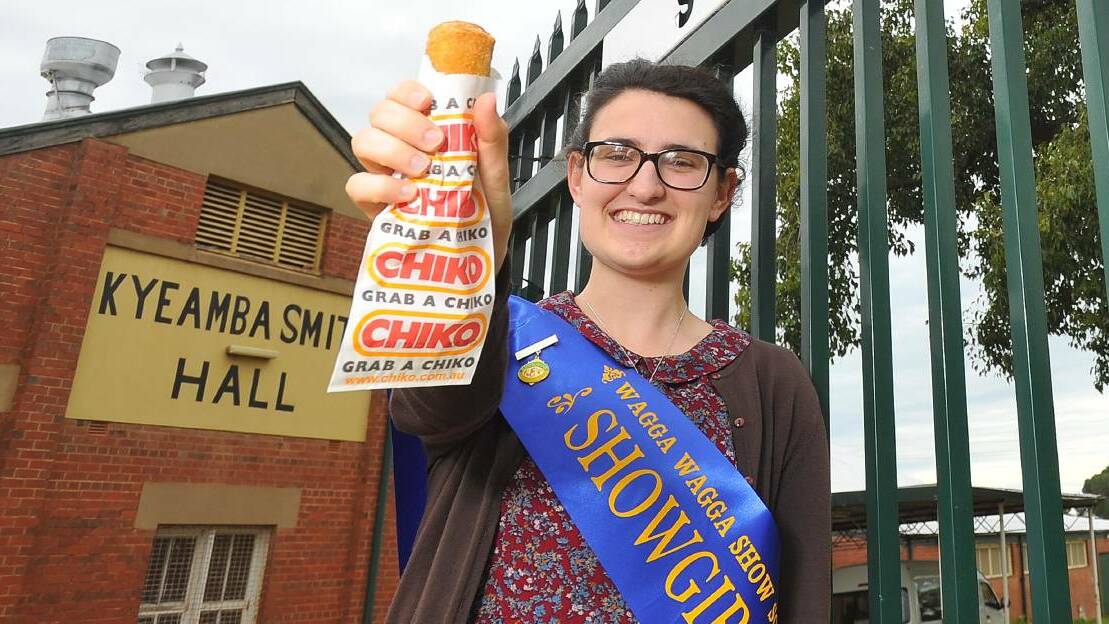 Wagga Showgirl 2016, Emma Ball, at the Wagga showground, where the first Chiko Roll was sold in 1951. Picture: Les Smith