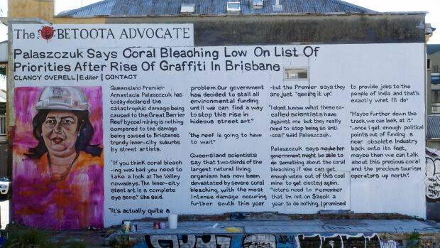 The Betoota Advocate inspired anti-Adani mural on Brunswick Street in Fortitude Valley. Photo: Supplied

