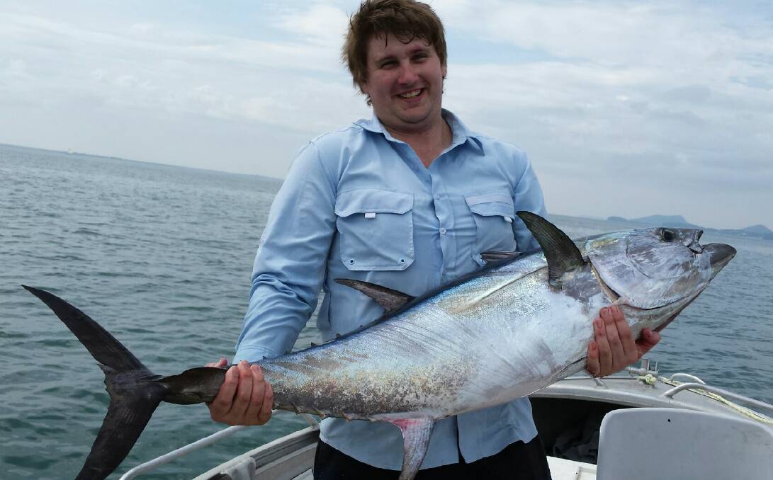 REELED IN: Mat Coles wrestled a 20kg Bluefin Tuna using live slimy mackerel for bait on 10kg line. The mighty struggle lasted 50 minutes before Mat finally landed the fish