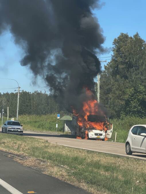A motorhome was destroyed by fire on the Pacific Highway at Hexham on Saturday morning.