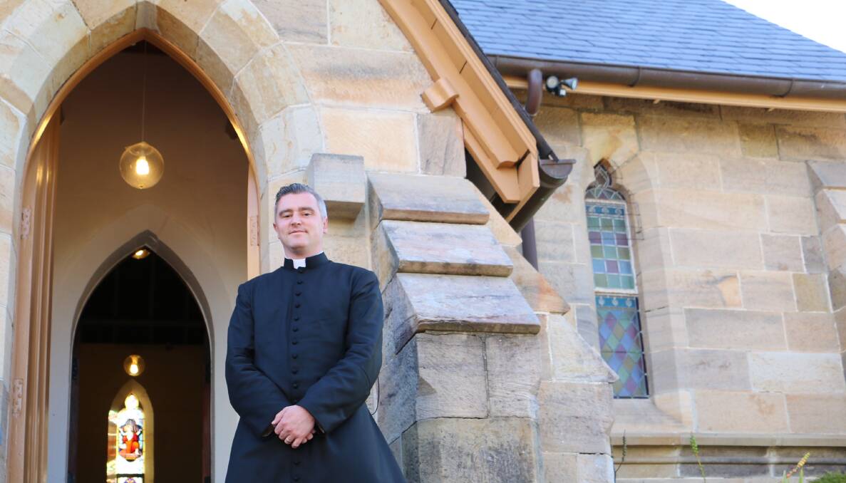 FAREWELL: Father Chris Yates at St John’s Anglican Church, Raymond Terrace where he has been the rector for the past four years. Picture: Ellie-Marie Watts