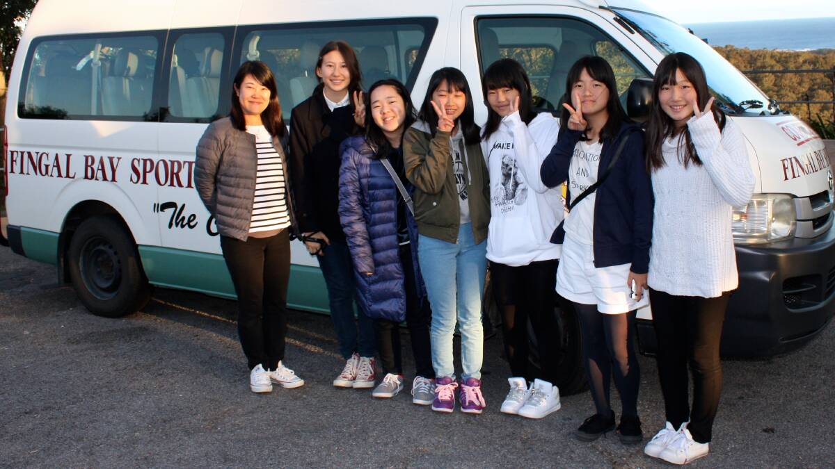 DELIGHTFUL OUTLOOK: Six Japanese exchange students were made welcome in Port Stephens earlier this month through the generosity of organisations like the Fingal Bay Sports Club which provided a bus for their travels. 