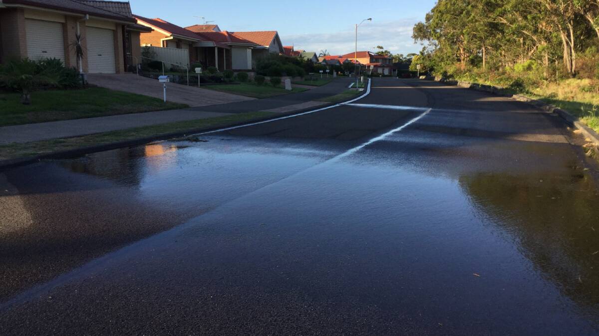 SATURATED: Worimi Drive, Salamander Bay, the source of a water utilities leak. Picture: Supplied