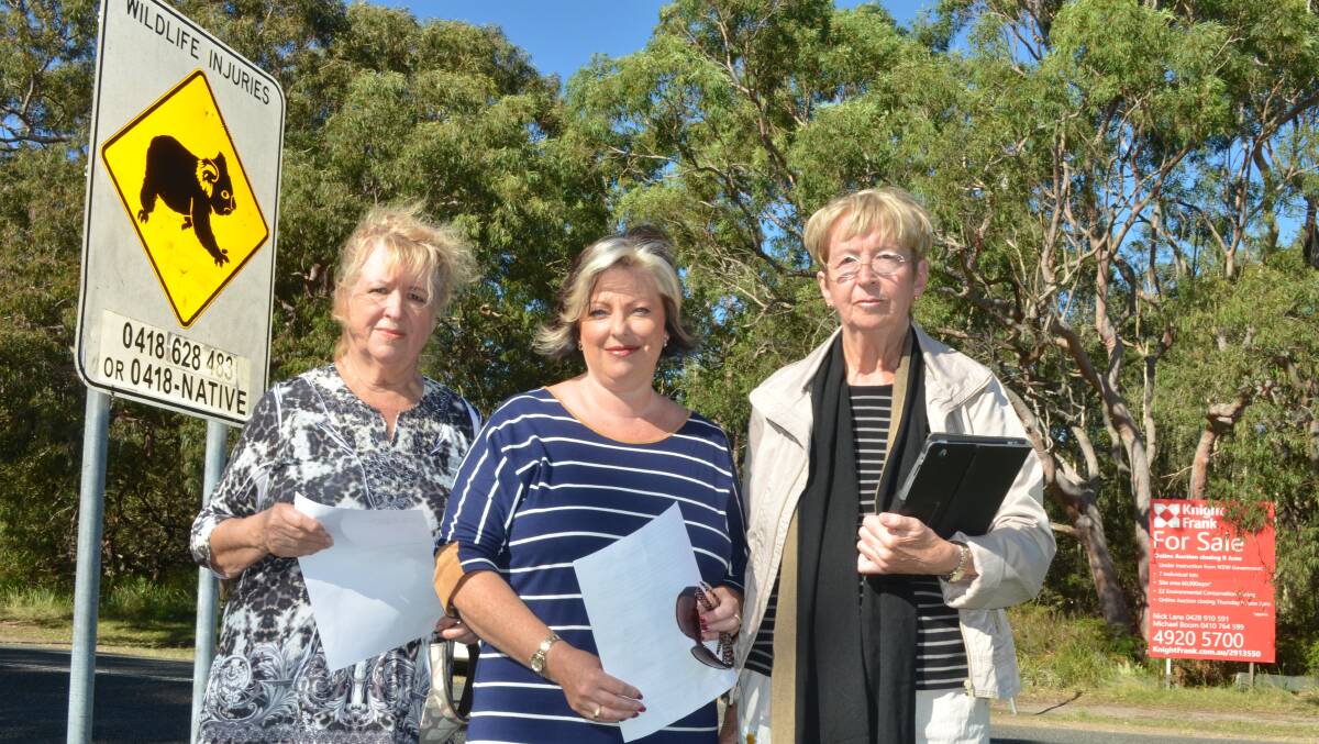 ANGRY: Conservationists and concerned residents Jutta MacIntyre, Simone Aurino and Heather Callister want the Port Stephens Drive property conserved for koalas. Picture: Sam Norris