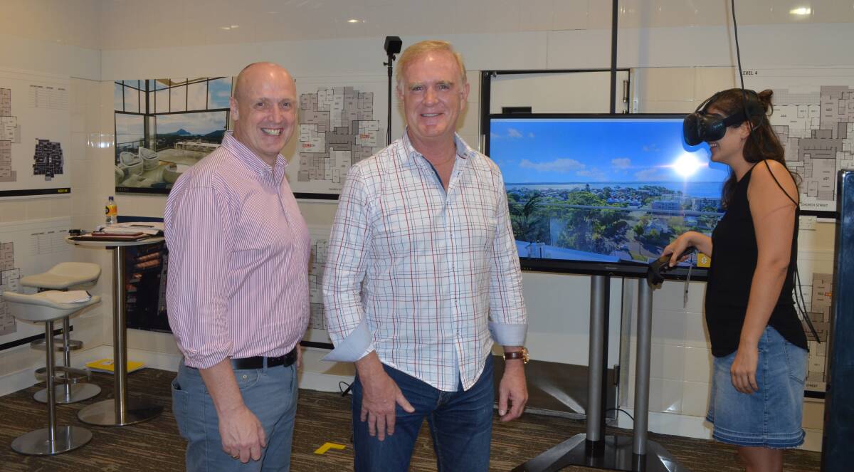WOULD BE REALTORS: Architect Mark Edwards and developer Rod Salmon have guided potential buyers through the Ascent Apartments using virtual reality.