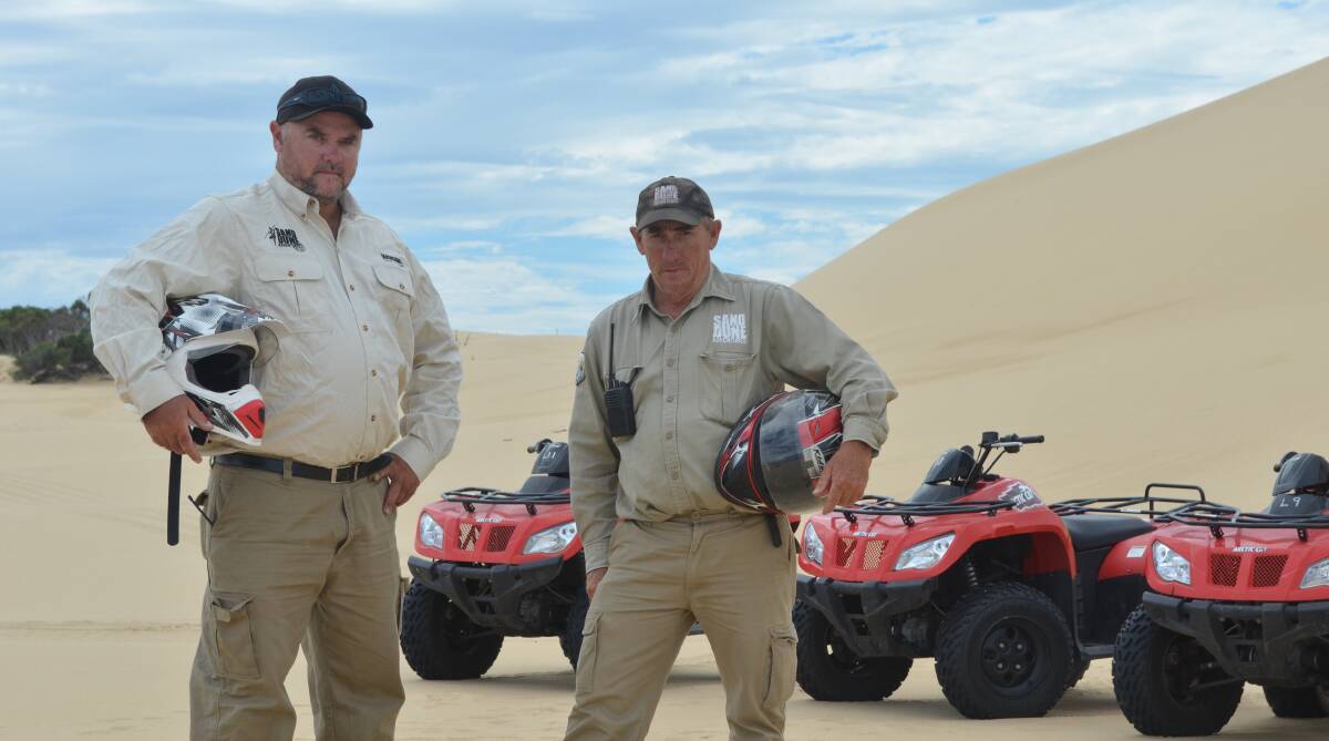DEDICATION: Sand Dune Adventures tour guide Ray Edgerton and lead guide Scott Newlin. Picture: Sam Norris