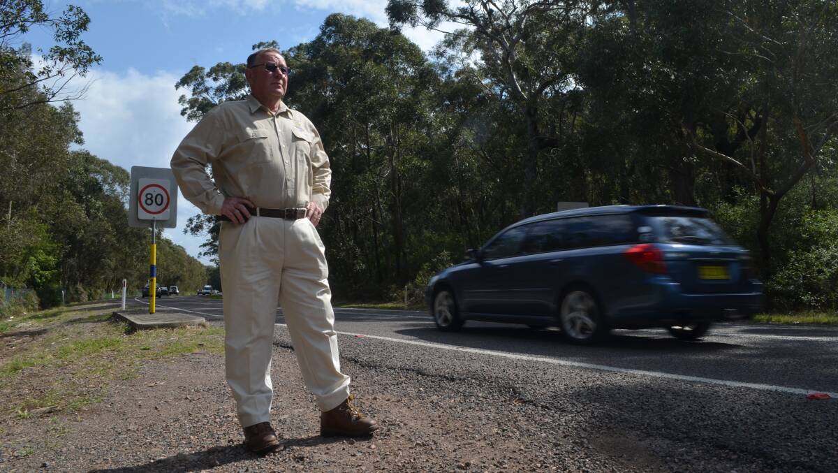 DANGER ZONE: Port Stephens Koalas secretary Ron Land on Port Stephens Drive last September. Picture: Sam Norris
