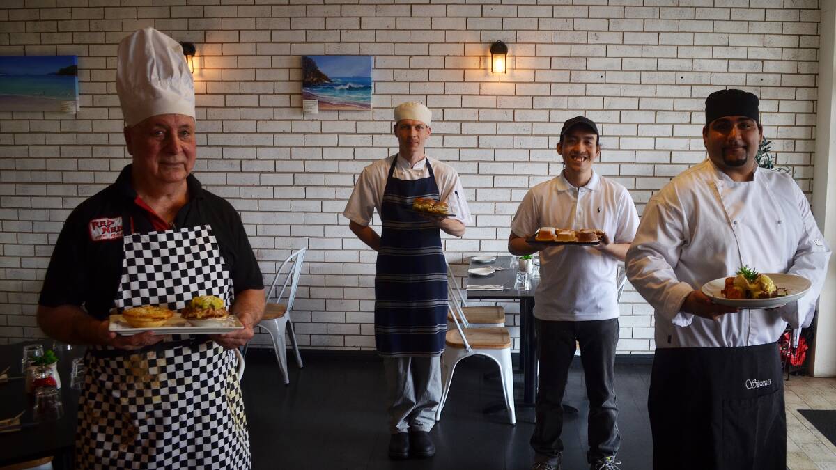 MEAL'S UP: Red Neds Pies owner Barry Kelly, Evviva Cafe chef Ian Harden, Bayz Patisserie baker and owner Vincent Tran and Sienna's Restaurant head chef Andrea Lauricella. Picture: Sam Norris