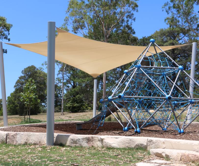 COVERED: The new shade sail covering at Boomerang Park Playground, Raymond Terrace. The upgrade cost approximately $35,000. Picture: Kia Woodmore