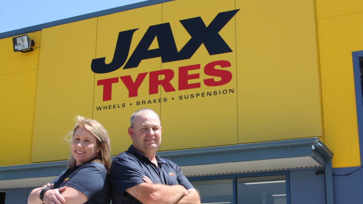Wheel service: Bernice and husband Jason are proud of the great service the Jax Tyres team at Heatherbrae provide to customers.