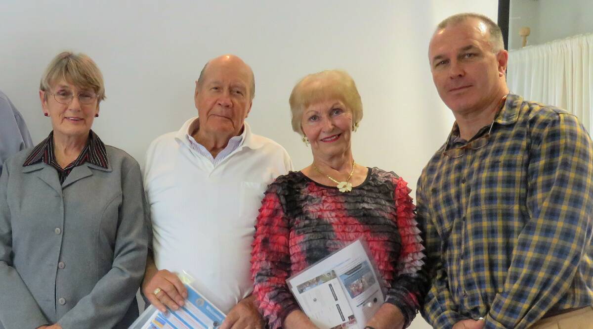 RANKS SWELL: Port Stephens Probus Club's recent inductees Shirley Rosie, John and Angie Neal with Laurie Newton. Picture: Supplied