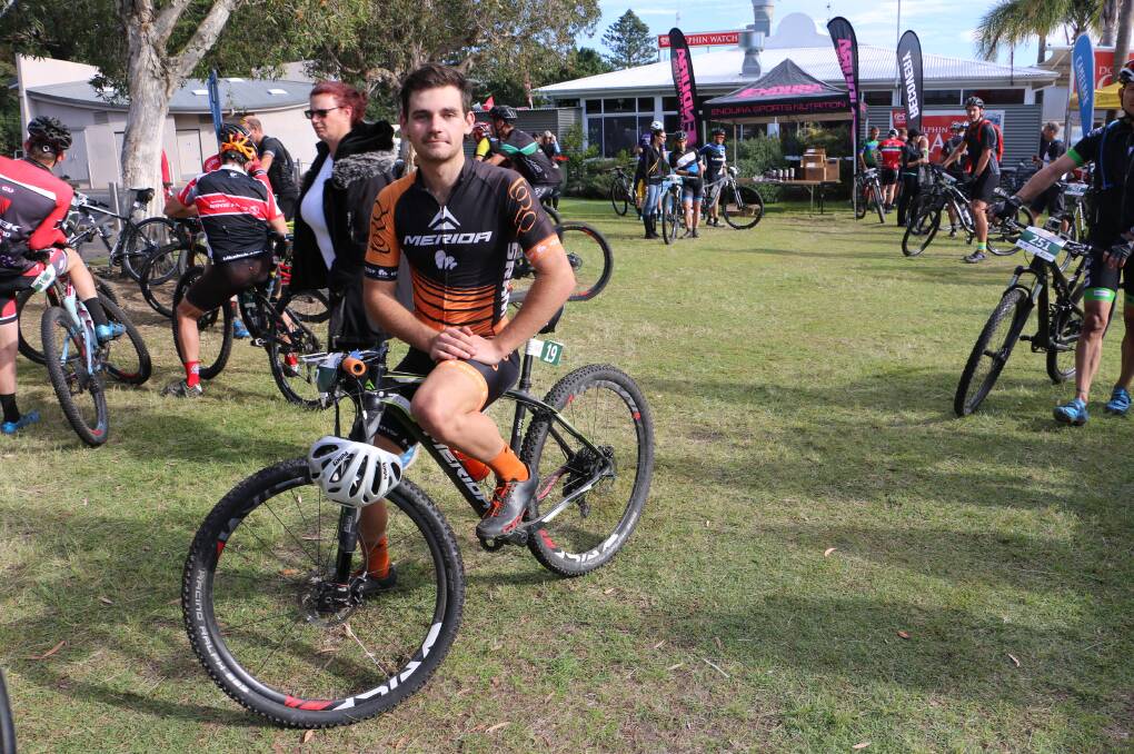 RIDE ON: Tristan Ward, from Sydney, won the first stage of the 2016 Port to Port MTB, held in Port Stephens on Thursday. Picture: Ellie-Marie Watts