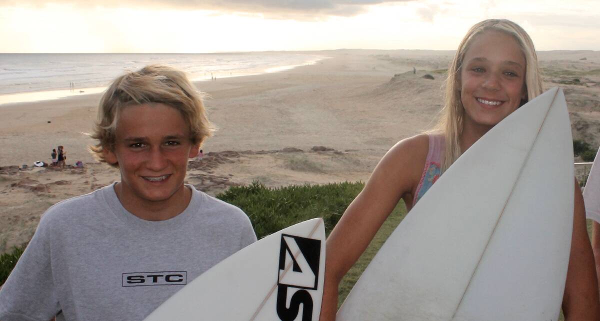 SURF'S UP: Bay Area Boardriders Joey Voyzey, 13, and Ellie Clayton-Brown, 14, did well in the Maitland and Port Stephens Toyota Surfest Trials. Picture: Bay Area Boardriders.