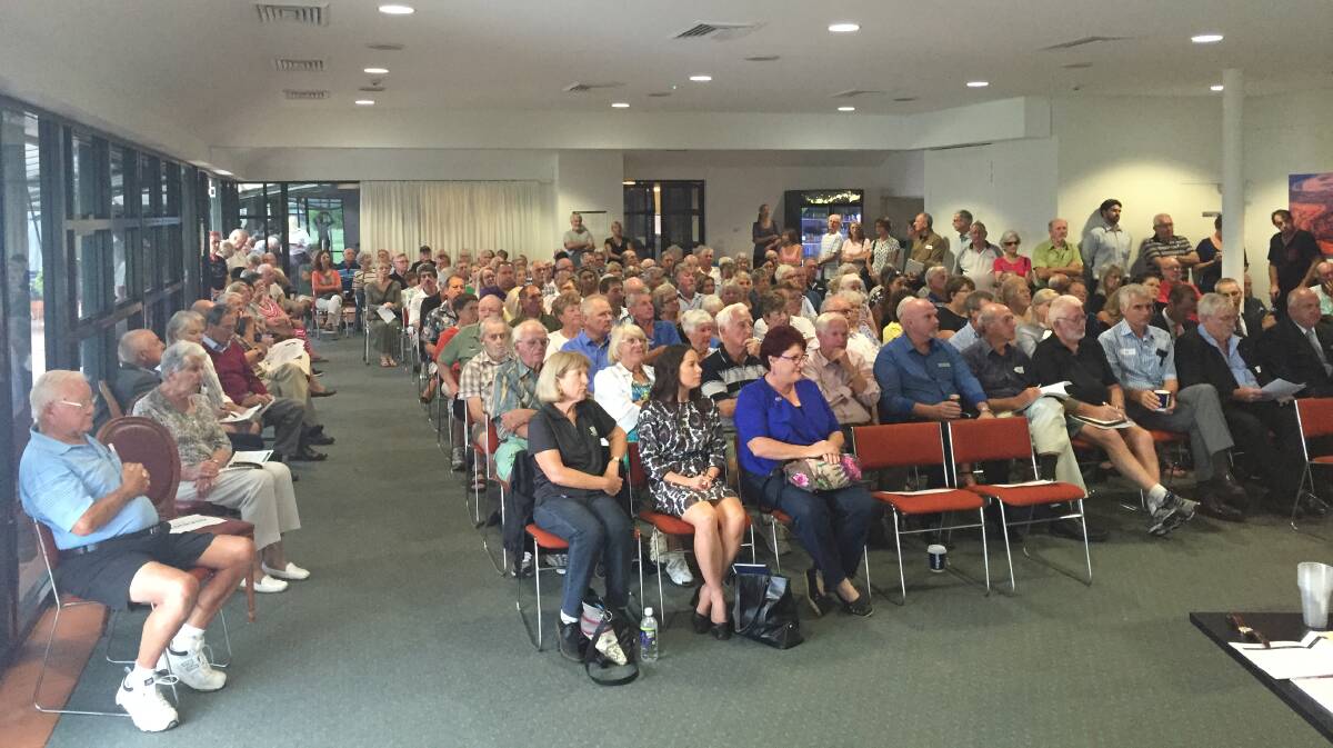 PROTEST: Residents turned out in force to the public inquiry in Salamander Bay on February 4. Port Stephens Council hopes even more will turn out to two rallies on February 14.