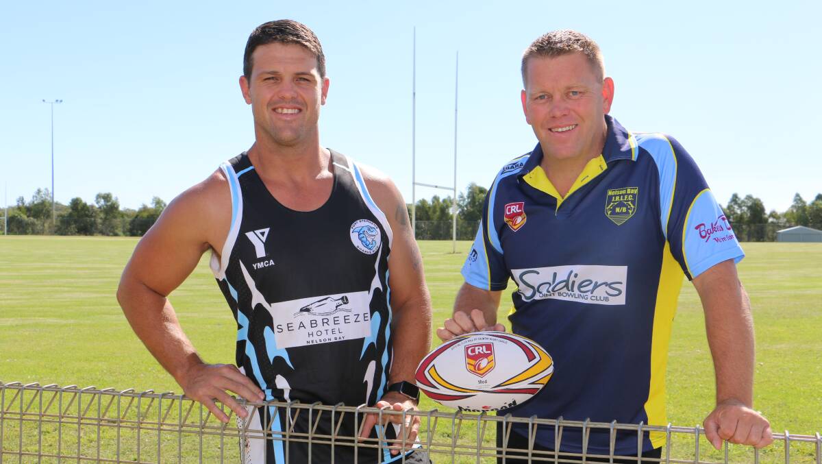 SUPPORT: Port Stephens Sharks coach Ji Hill and juniors president Luke Williams in January 2016. The Sharks, who played in Newcastle Rugby League’s first grade competition, folded prior to the 2015 season due to limited player numbers and again before the 2016 season for the same reason.