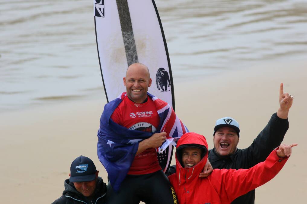 Port Stephens surfer Mitch Dawkings has claimed the over-40 men's Australian Shortboard Title. Pictures: Ethan Smith/Surfing NSW