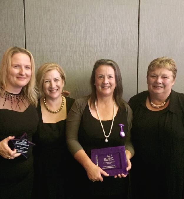 TEAM WORK: Clayton Donovan's manager, Angie Robinson, integratedliving Australia chief operations officer, clinical governance manager, Bron McCrae, and CEO Catherine Daley at the HESTA awards.
