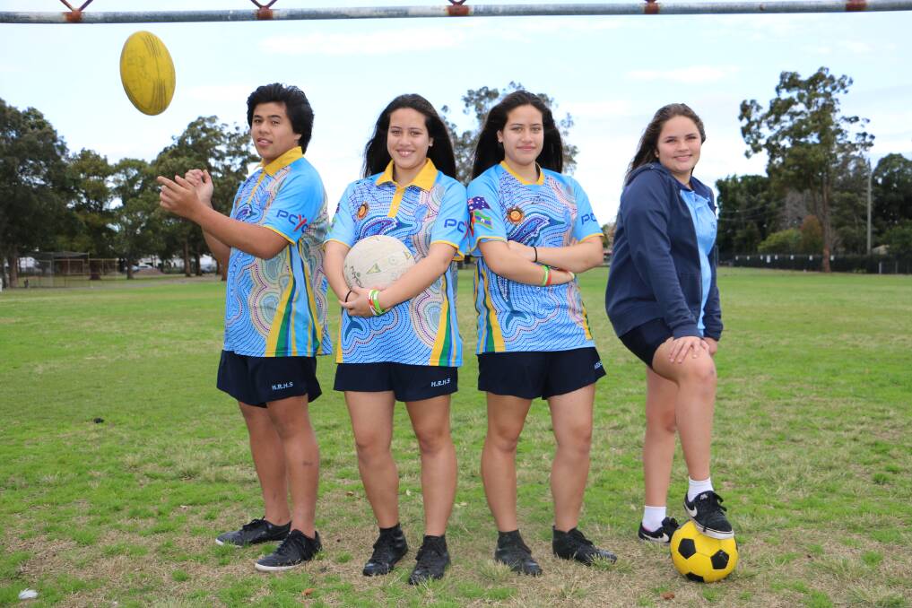 ON TARGET: Hunter River High School students Will Watters, 13, Shania Tiamu, 14, Shakira Tiamu, 14, and Chloe Zdebski, 13, will take part in this year's PCYC Nations of Origin. Picture: Ellie-Marie Watts