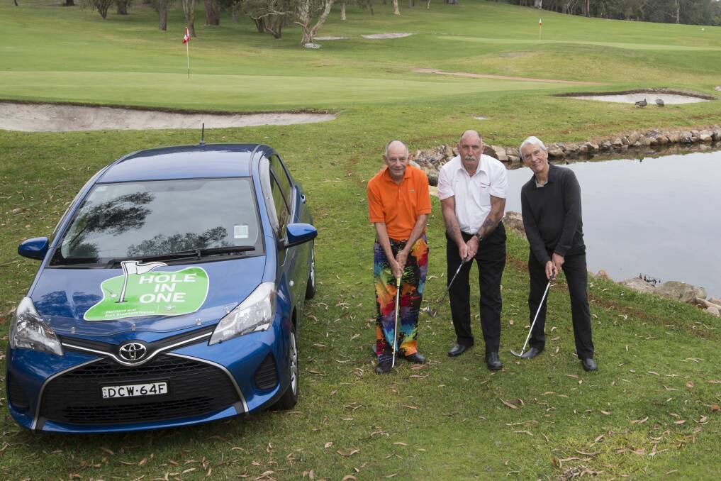 GOLF DAY: Tim Ireland from Nelson Bay Rotary Club, Bob Greenlees from Maitland and Port  Stephens Toyota and David Birss, the initiator of the Nelson Bay exercise trail at Nelson Bay Golf Club. Picture: Phillip Smith