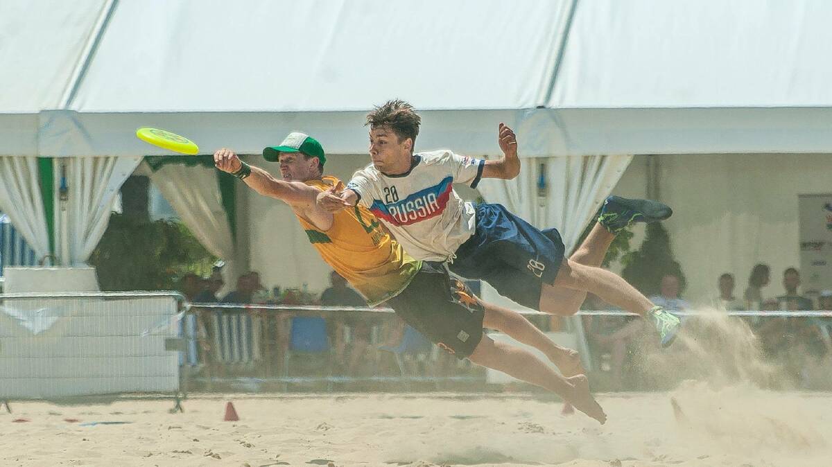 PUMPED: Tim Hayes from Medowie (in yellow) at the 2017 World Championship of Beach Ultimate in France. Mr Hayes will represent Newcastle in the Australian mixed championship headed to Nelson Bay. Picture: Facebook/Tim Hayes Personal Training