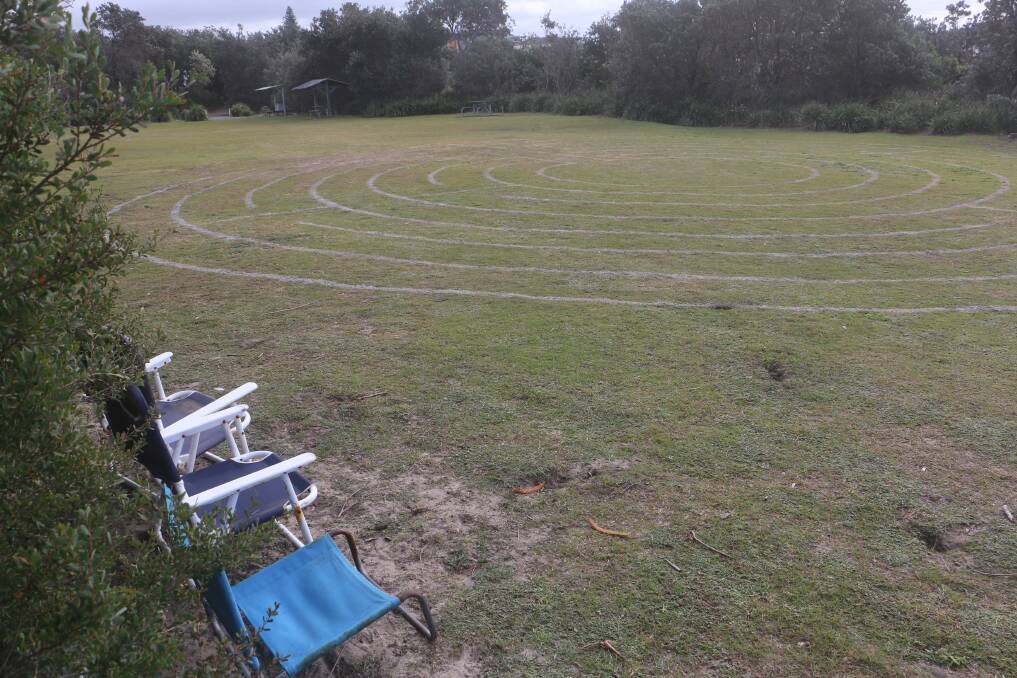 Port Stephens Suicide Prevention Network hop to make the Iluka Reserve labyrinth a permanent fixture. Pictures: Ellie-Marie Watts