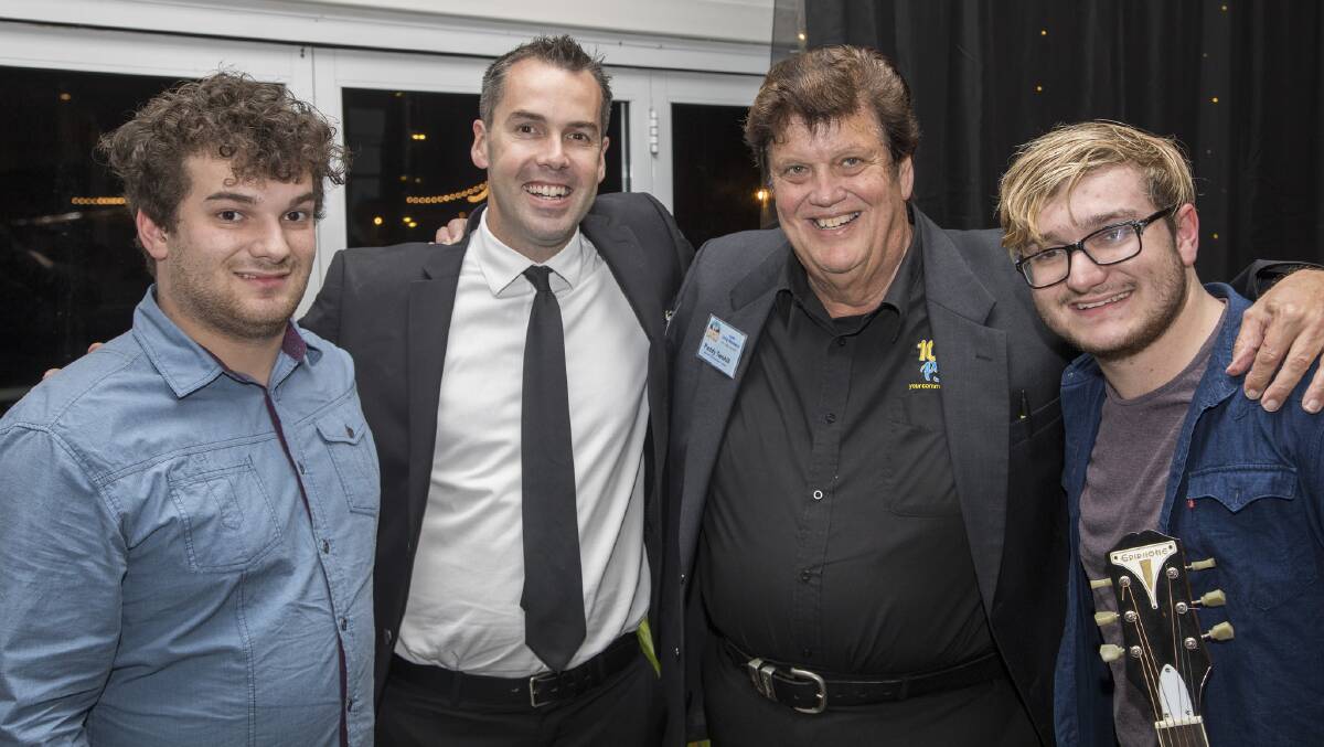 READY: Shardyn, from Brothers3, Nelson Bay and District Business Association president Ryan Palmer, Paddy Twohill and Tayzin Fahey-Leigh, also from Brothers3, at the Bluewater Country Music Festival Launch on Wednesday. Picture: Henk Tobbe