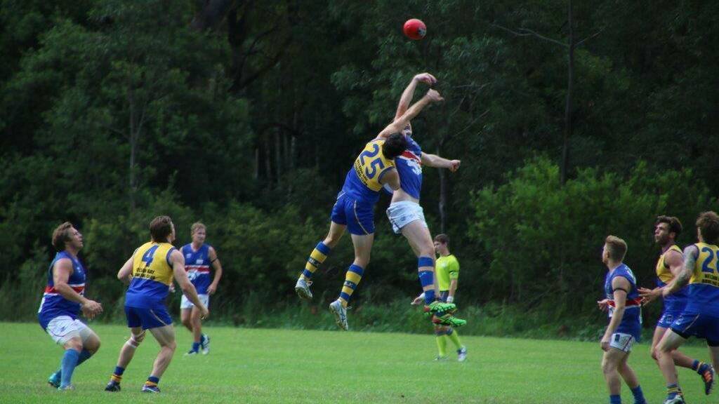 ON THE BALL: Round one of Black Diamond AFL. Nelson Bay Marlins men's premier division played Warners Bay at home. Picture: Tina Staurt