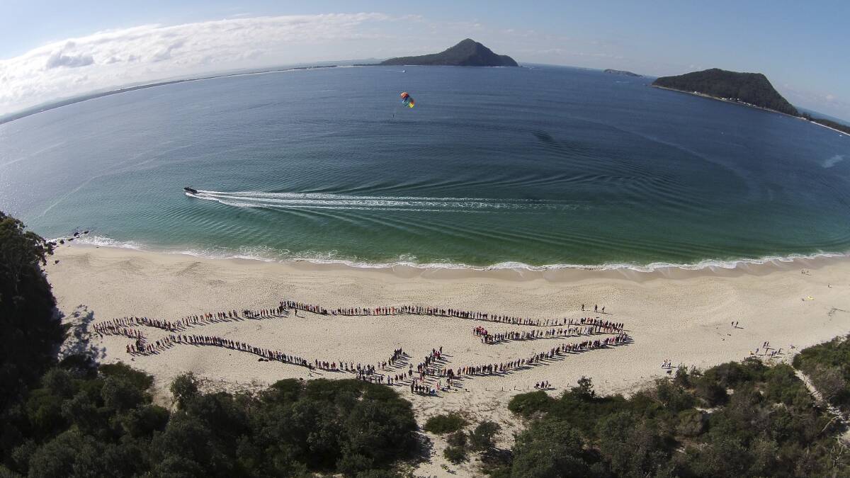 BIG ATTEMPT: The human whale at Shoal Bay Beach in 2015. Picture: Daniel Aldrich