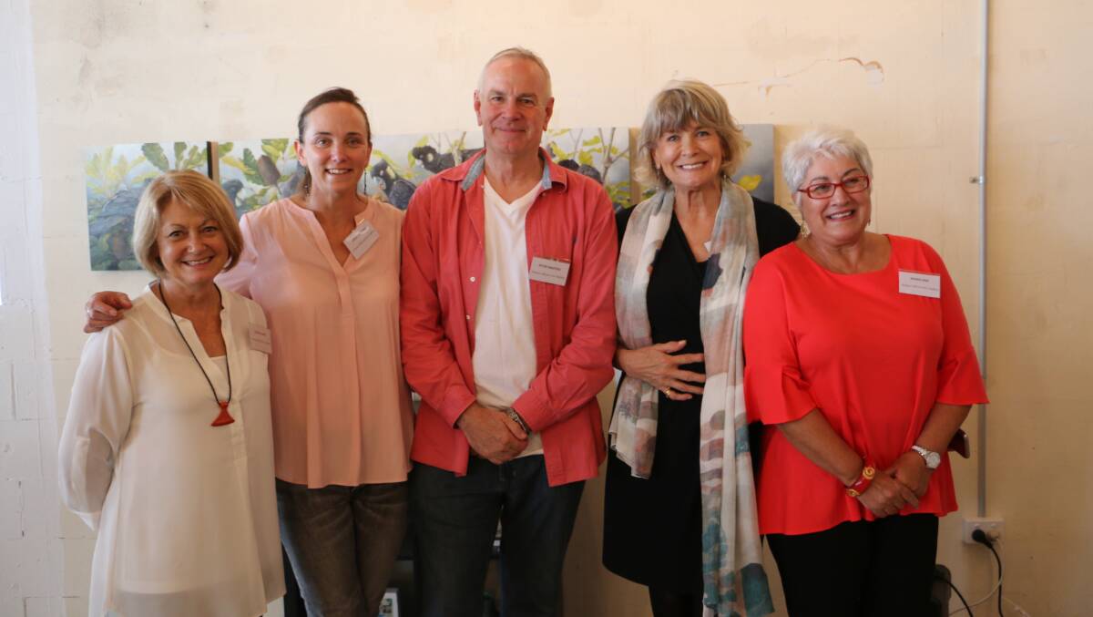 Port Stephens Artisan Collective members and St Philip's art show exhibiting artists Ileana Clarke, Anna Webster, Peter Masters, Joana Johnston and Maria Hine.
