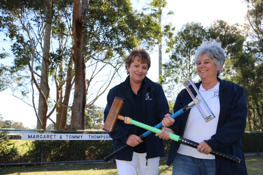 GAME ON: Nelson Bay Croquet Club members Cheryl Lloyd and Sandy Tawa are ready to play in the 2017 Gold Brooch tournament being held in the Bay for three days. Pictures: Ellie-Marie Watts