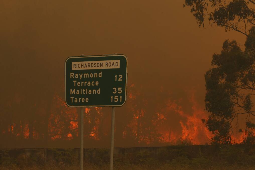 Richardson Road, Campvale bushfire. Picture shows fire in the trees next to Richardson Rd. Picture: Max Mason-Hubers