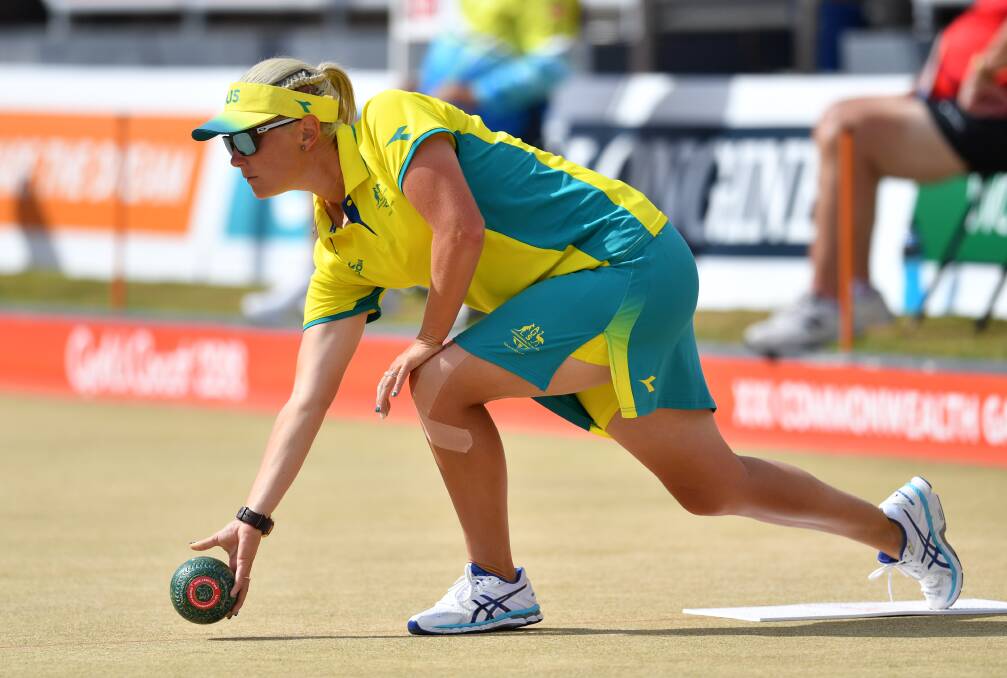 Natasha Scott during the womens triples semi-final match against England on day eight of the Gold Coast 2018 Commonwealth Games. Picture: AAP Image/Darren England