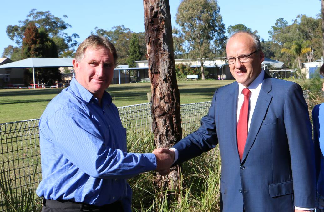 Labor's mayoral candidate Des Maslen with NSW Opposition Leader Luke Foley in Medowie this month. Mr Maslen said on the final council agenda: “These are all items that the new council should be determining, after the community has had its say at the September 9 election.”