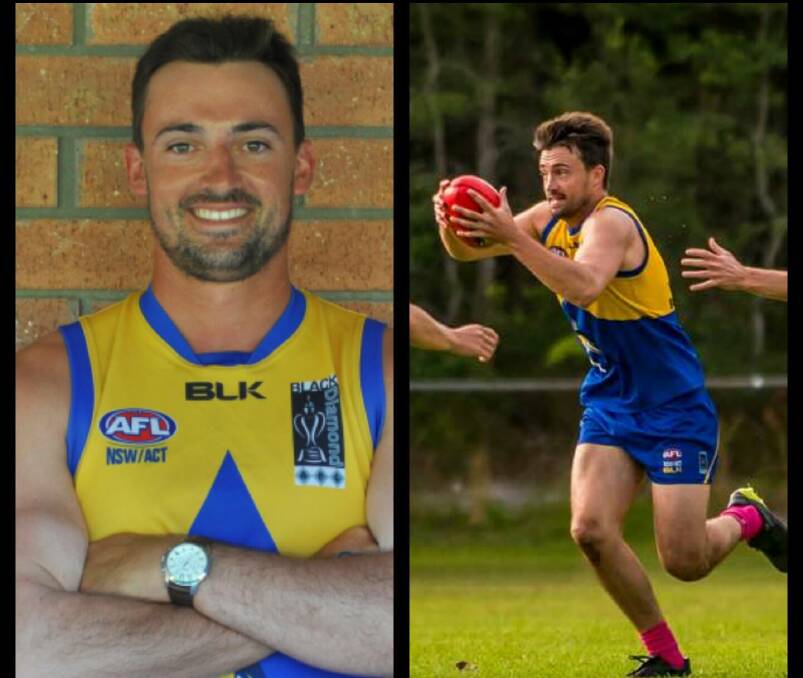 ACHIEVEMENT: Nelson Bay Marlins vice captain Joel Erickson played his 100th game for the club on the weekend against Cardiff. Picture: Facebook/Nelson Bay Marlins AFL Club