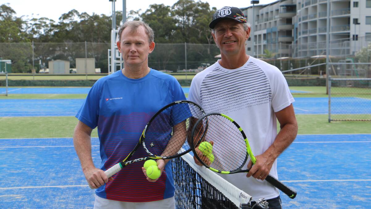READY: Dave Matthews Seniors Tournament director Steve Taylor with Nelson Bay Tennis Club president Rod Stubbs at the Nelson Bay Tennis Courts. Picture Ellie-Marie Watts