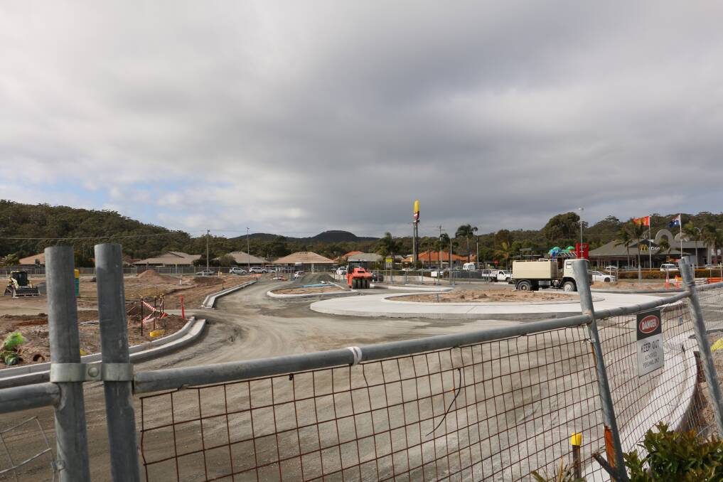 CONSTRUCTION SITE: Work is underway to turn this block of Port Stephens Council-owned land at Salamander Bay into a commercial hub. Picture of the construction taken in July 2017. Picture: Ellie-Marie Watts