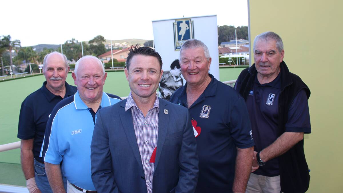 SUPPORTIVE: Men of League CEO Frank Barrett (centre) with Port Stephens committee (from left) Peter Arnold, Greg Hennessy, Chris Kelly and Gerry Mohan.