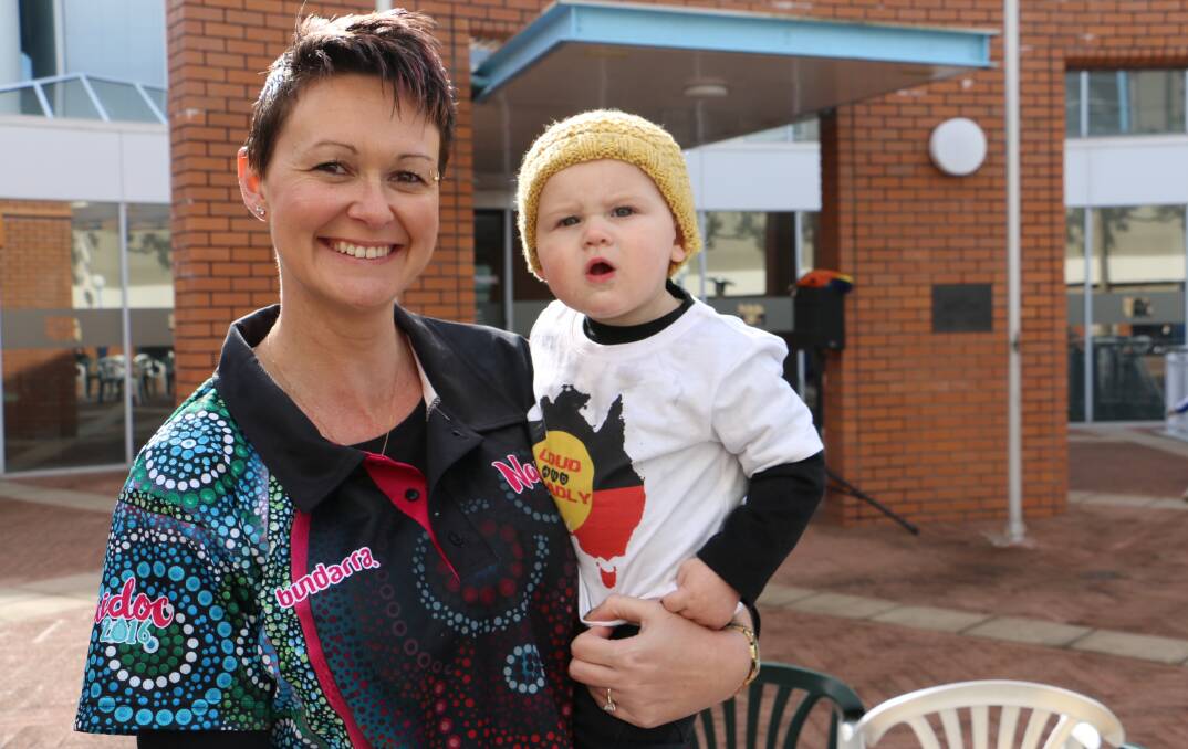 Amy Twyford with son Xavier Heinjus at the NAIDOC Week opening in Raymond Terrace last year.