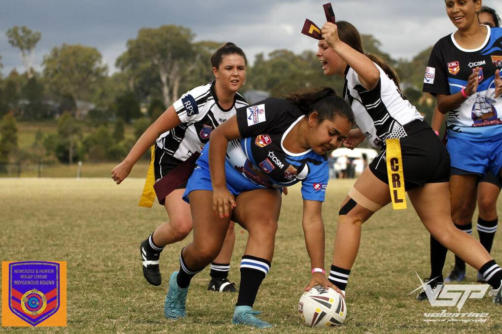 ACTION: Maitland United vs Raymond Terrace in the ladies tag competition, during the indigenous round. Picture: Valentine Sports Photography