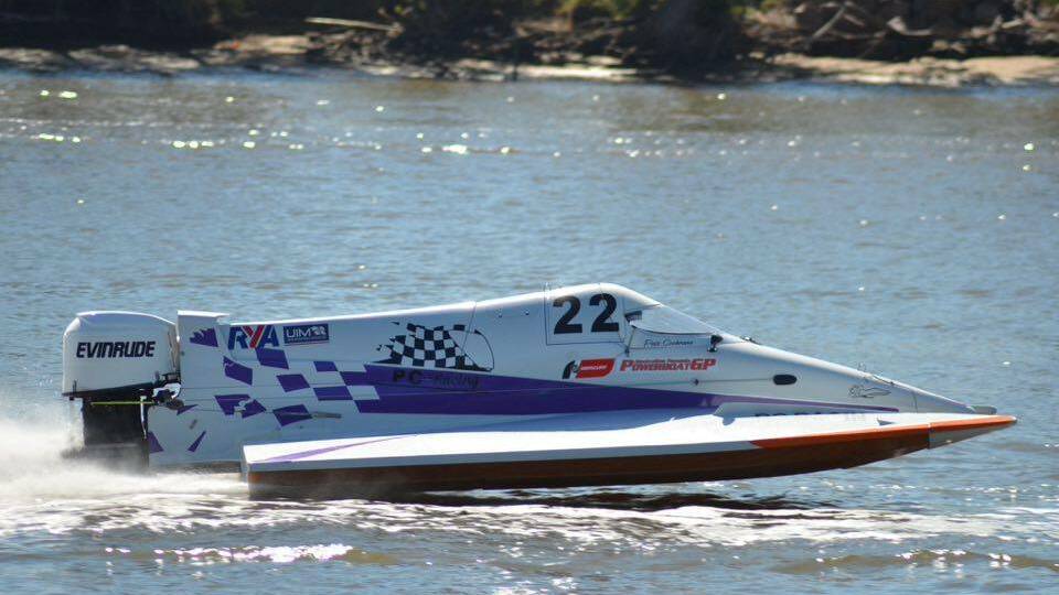 SPEEDY: Raymond Terrace Aquatic Club member Peter Cochrane driving his Formula 3 boat PC Racing. The club will host its annual trophy day at Riverside Park on Sunday. Picture: Supplied