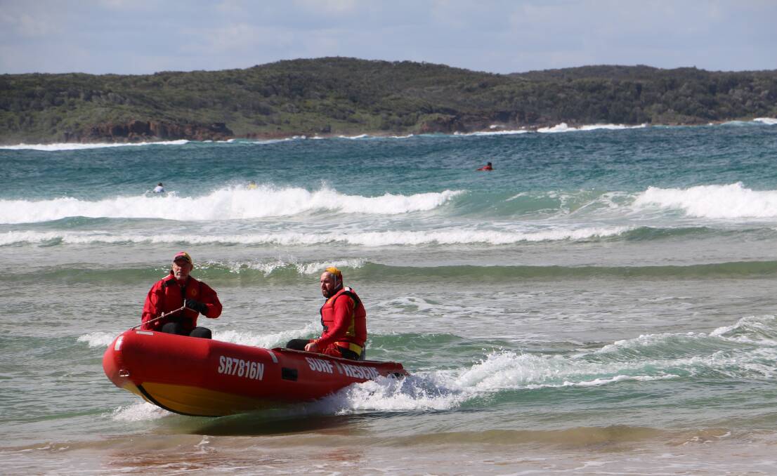 READY: Surf lifesavers at One Mile Beach at the start of September for the board riding championship. Picture: Ellie-Marie Watts