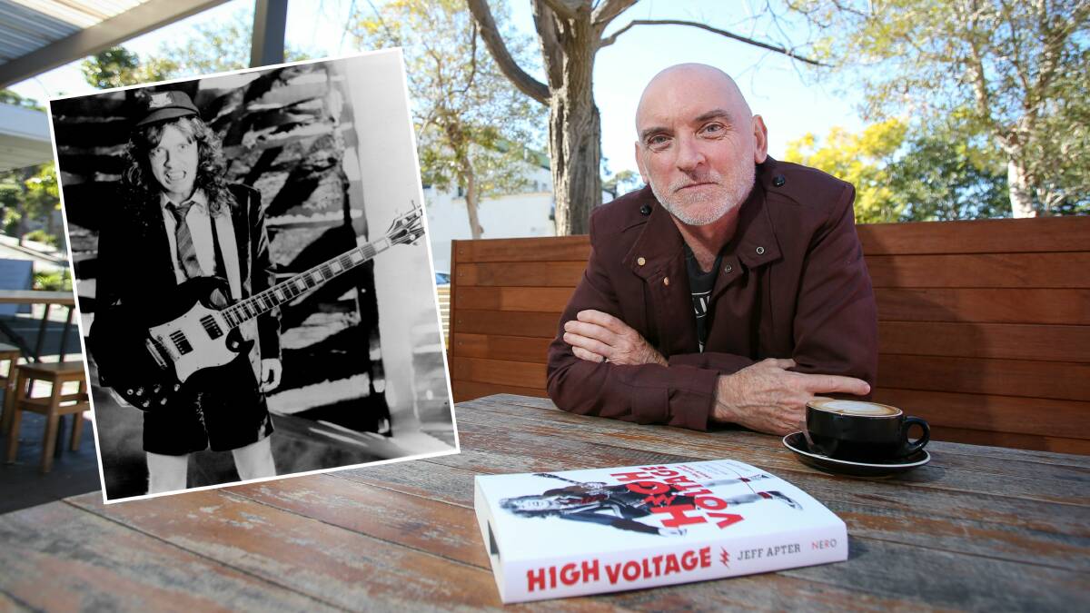 Keiraville author Jeff Apter's new book High Voltage is the first biography of AC/DC guitarist Angus Young (inset). Picture: Adam McLean