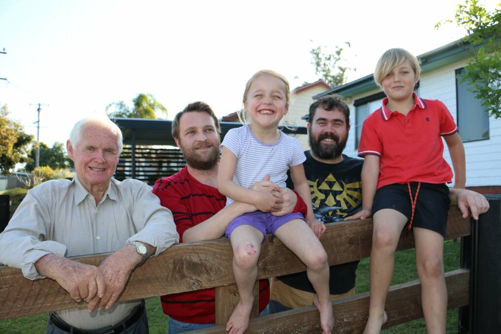 SUPPORTING FAMILIES: Port mayor Bruce MacKenzie with Scott Dunn, Ivy Brewer-Dunn, 4, Chris Baguley and Miles Brewer-Dunn, 9. Picture: Ellie-Marie Watts