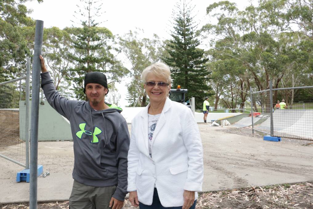 CONNECTING WITH YOUTH: Jamie Brewster and Cr Sally Dover at the skate park in Nelson Bay.