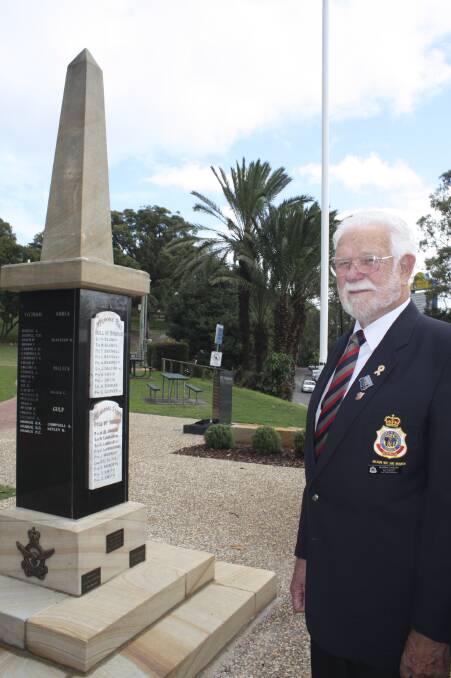 NEW LOCATION: Norm Casen, from Nelson Bay RSL Sub-branch, at the cenotaph. Picture: Ellie-Marie Watts