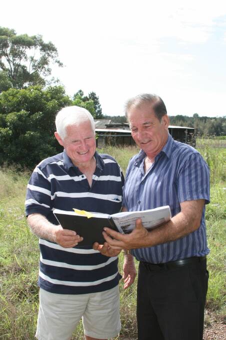 PARK PLANS: Port Stephens Mayor Bruce MacKenzie and Michael Constantine at the Fullerton Cove site, which is to be home to a new caravan park.