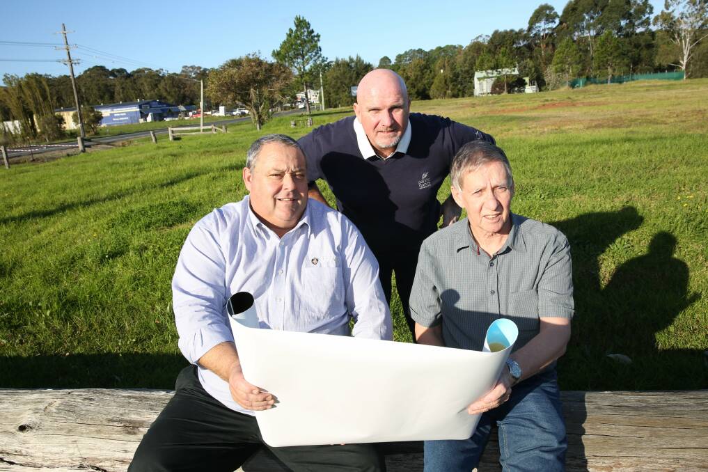 EXAMINE: Rod Kerr and Ian Harding look over plans at Ferodale Oval. Picture: Stephen Wark